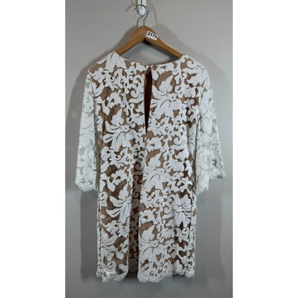 DRESS THE POPULATION Size L White Ivory Sequin Lace Mini Dress Formal - Picture 3 of 13